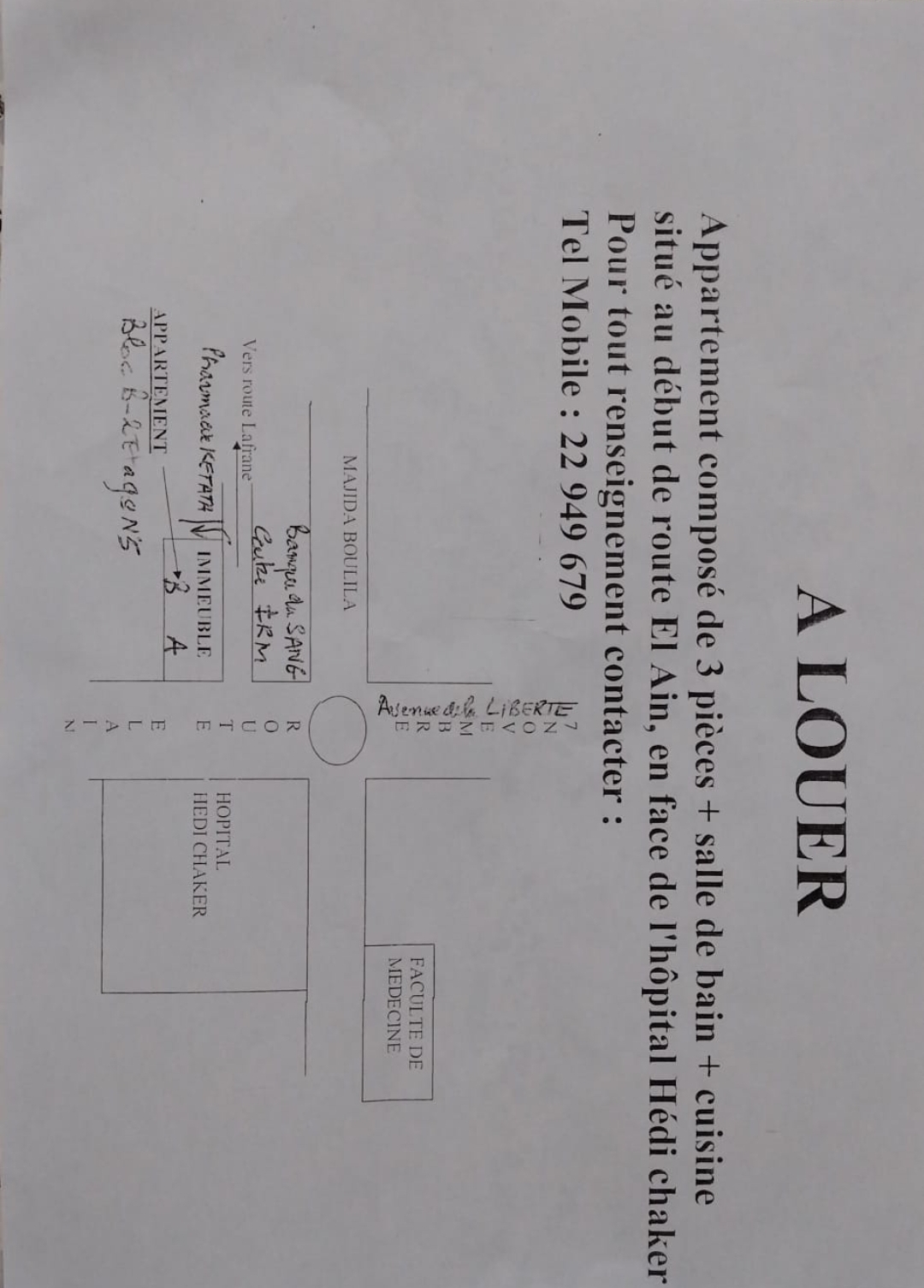 Sfax Ville&nbsp;Cite Nouvelle Kerkouan&nbsp;Location&nbsp;Appart. 3 pi�ces&nbsp;Appartement 3 pi�ces