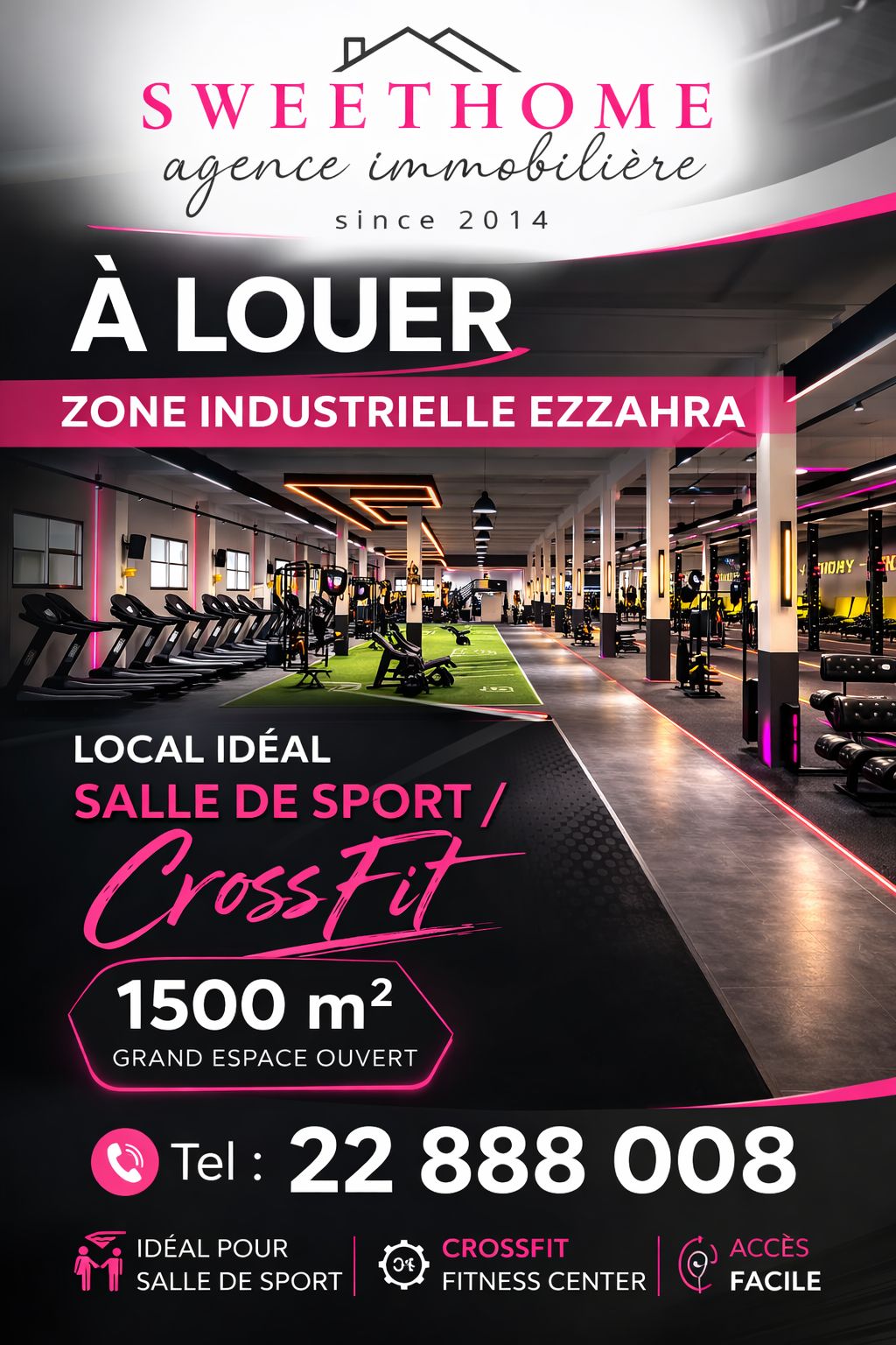 Ezzahra&nbsp;Ezzahra&nbsp;Bureaux & Commerces&nbsp;Surfaces&nbsp;Local id�al salle de sport � ezzahra