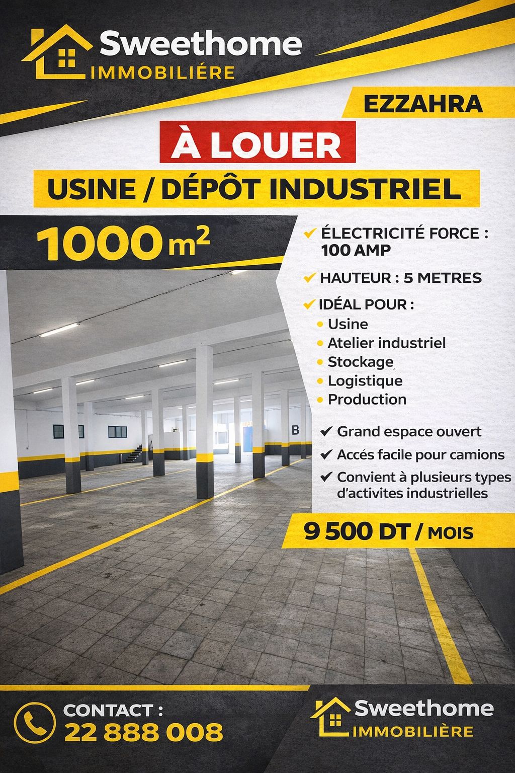 Ezzahra&nbsp;Cite Industrielle&nbsp;Bureaux & Commerces&nbsp;Surfaces&nbsp;Usine d�p�t industriel � ezzahra