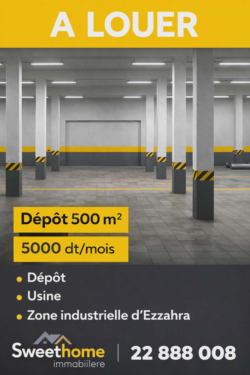 Ezzahra&nbsp;Ezzahra&nbsp;Bureaux & Commerces&nbsp;Surfaces&nbsp;D�p�t en 500m2 � ezzahra