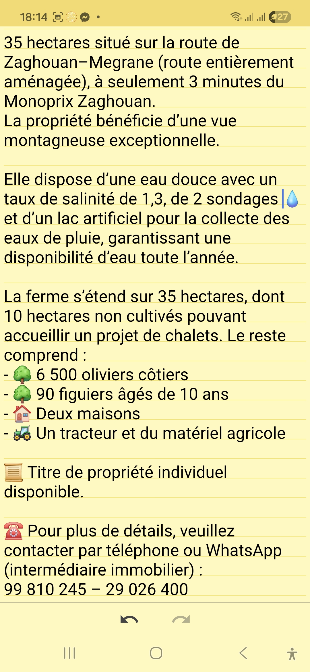 Zaghouan&nbsp;Zaghouan&nbsp;Terrain&nbsp;Terrain agricole&nbsp;Opportunit�  35 hectars � zaghouen