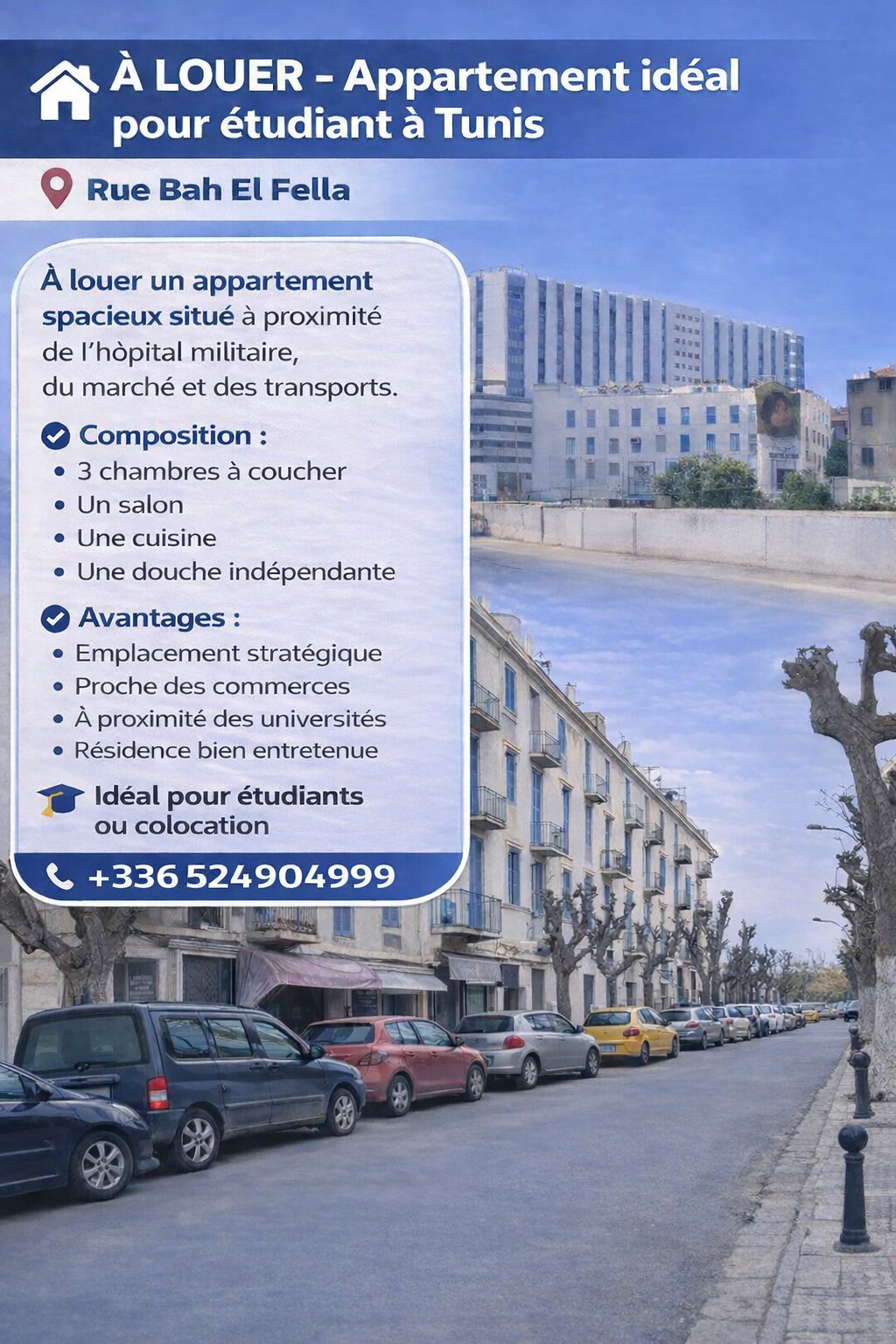 Sidi El Bechir&nbsp;Bab Alioua&nbsp;Location&nbsp;Appart. 3 pi�ces&nbsp;Appartement disponible pour etudiant