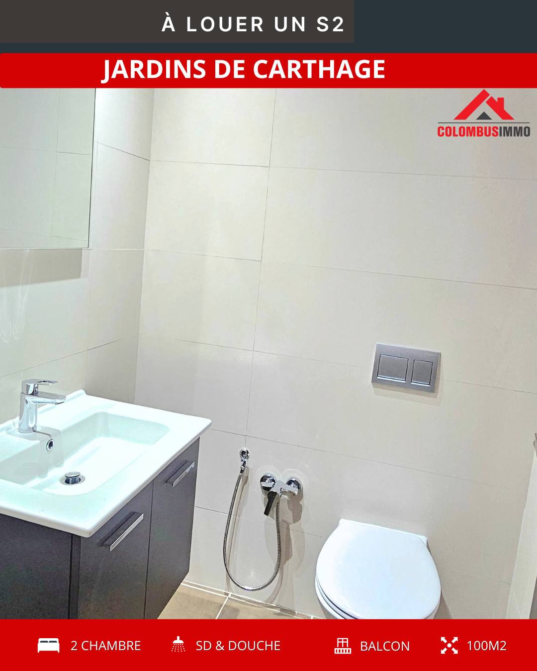 Ain Zaghouan&nbsp;Jardins de Carthage&nbsp;Location&nbsp;Appart. 3 pi�ces&nbsp;Appartement s2 neuf � jardin de carthage