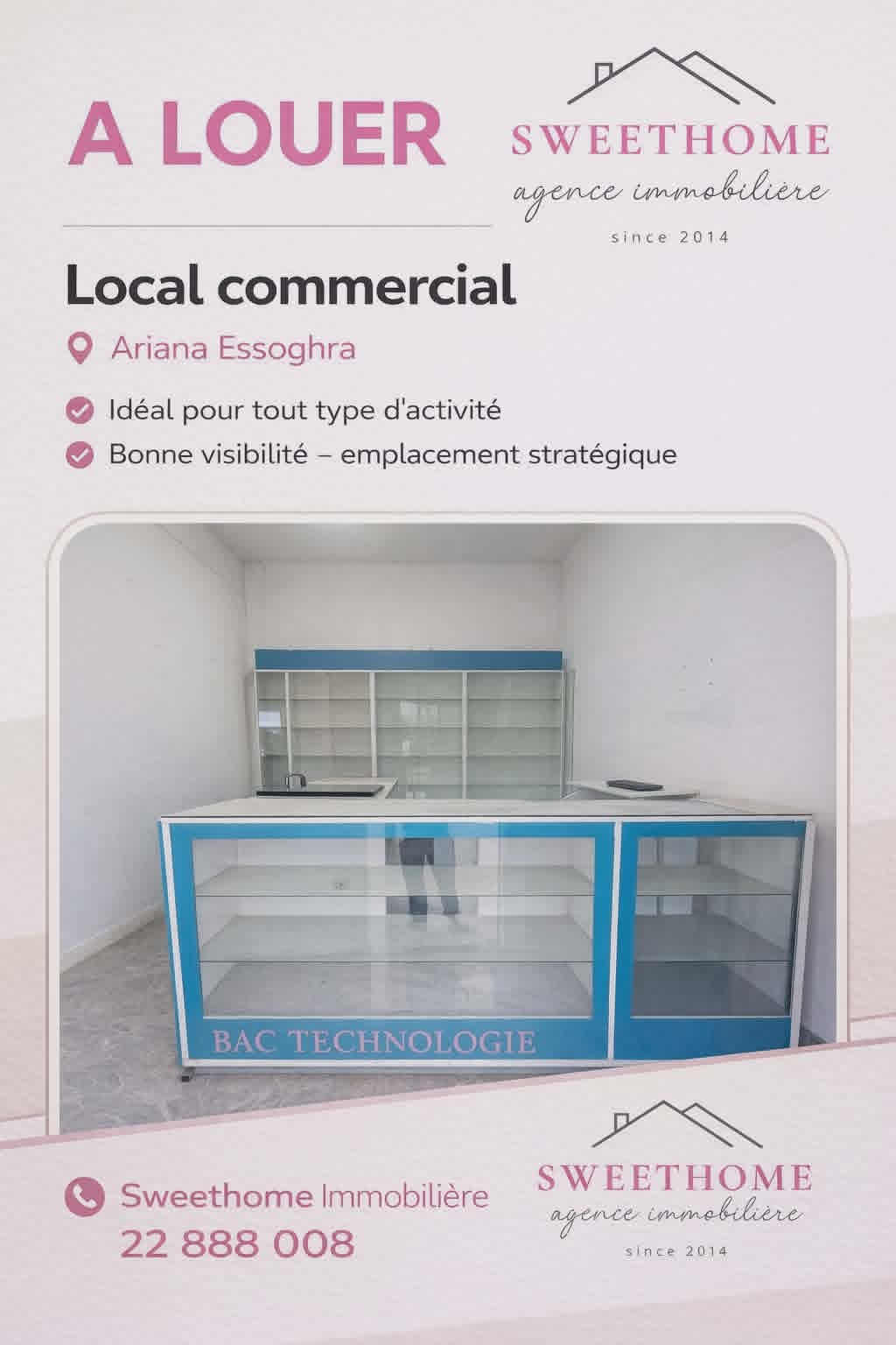 Ariana Ville&nbsp;Ariana&nbsp;Bureaux & Commerces&nbsp;Surfaces&nbsp;Local commercial en 20m2 � ariana essoghra