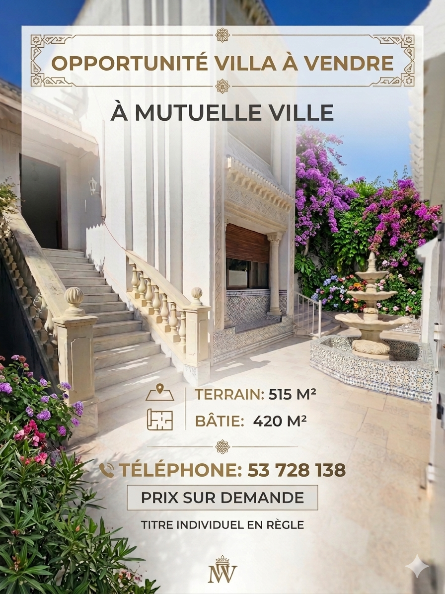 El Menzah&nbsp;Mutuelle Ville&nbsp;Vente&nbsp;Maisons&nbsp;Villa mutuelle ville sur deux niveaux