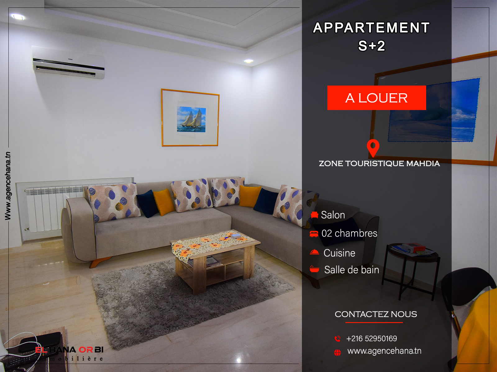 Mahdia&nbsp;Mahdia&nbsp;Location&nbsp;Appart. 2 pi�ces&nbsp;App s2 au rdc en plein zone touristique mahdia