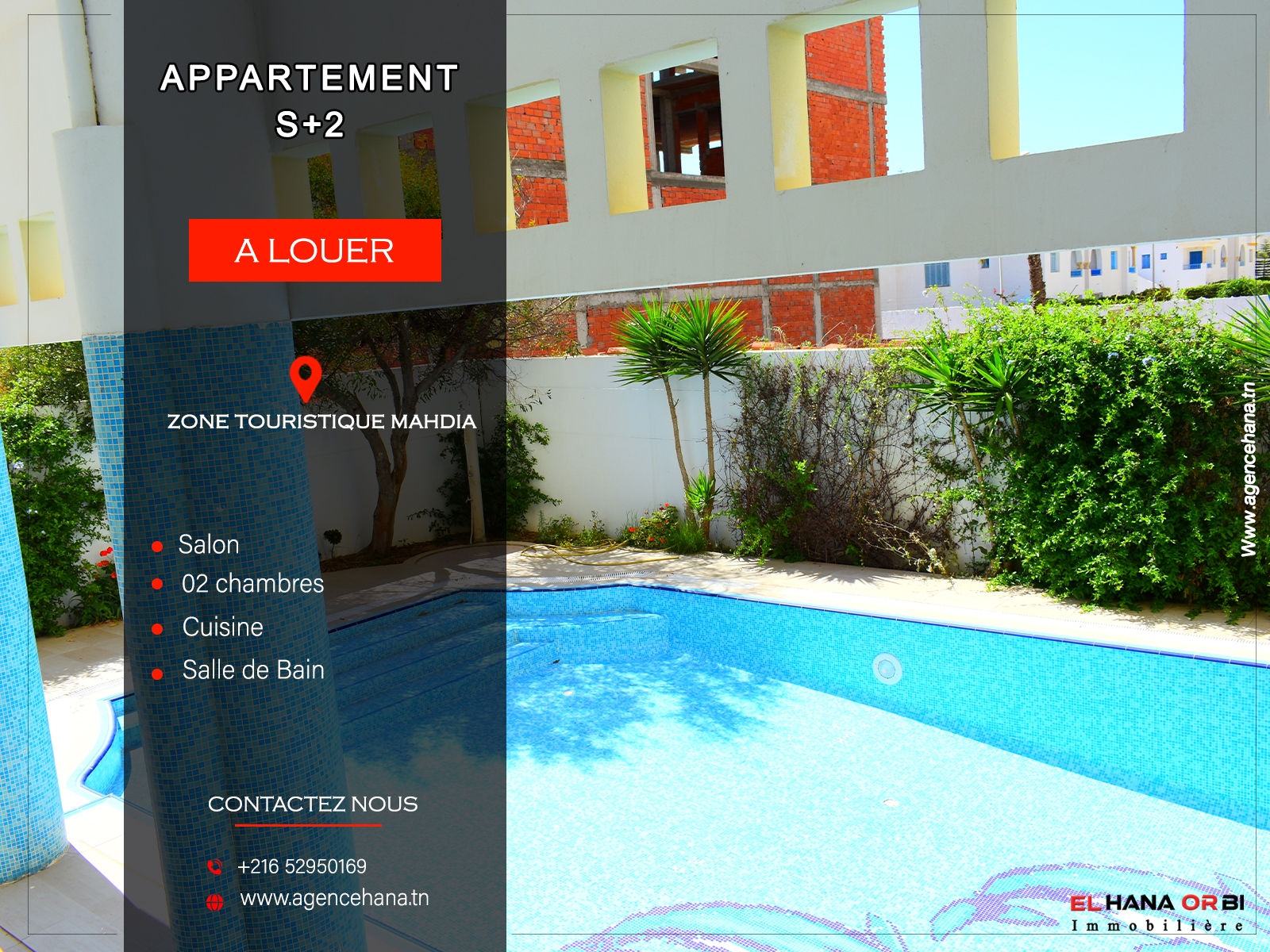 Mahdia&nbsp;Mahdia&nbsp;Location&nbsp;Appart. 2 pi�ces&nbsp;Vacance app s2 au rdc avec piscine � mahdia