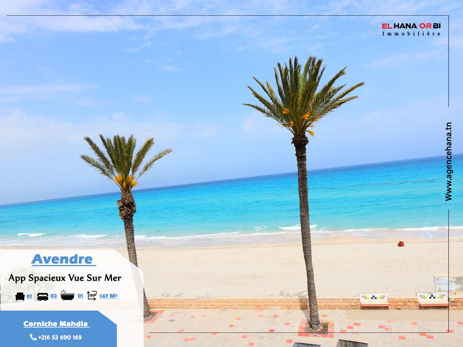 Mahdia&nbsp;Mahdia&nbsp;Vente&nbsp;Appart. 2 pi�ces&nbsp;S2 spacieux pied dans l eau avec parking � mahdia