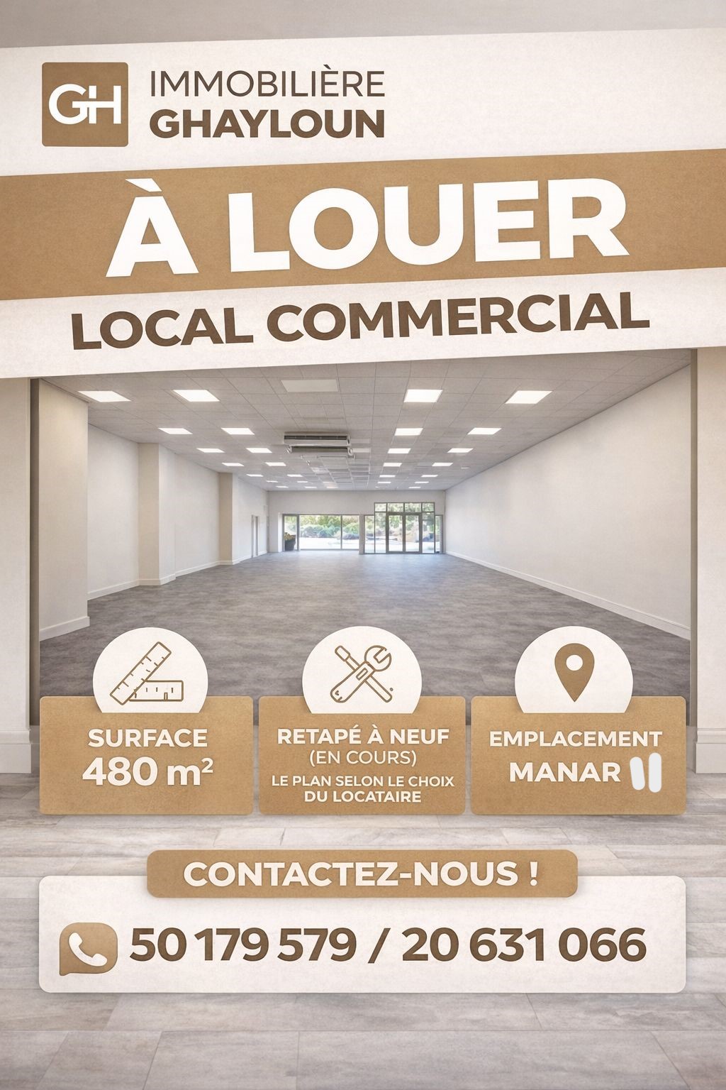 El Menzah&nbsp;El Manar 2&nbsp;Bureaux & Commerces&nbsp;Surfaces&nbsp;Local commercial haut standing  manar 2