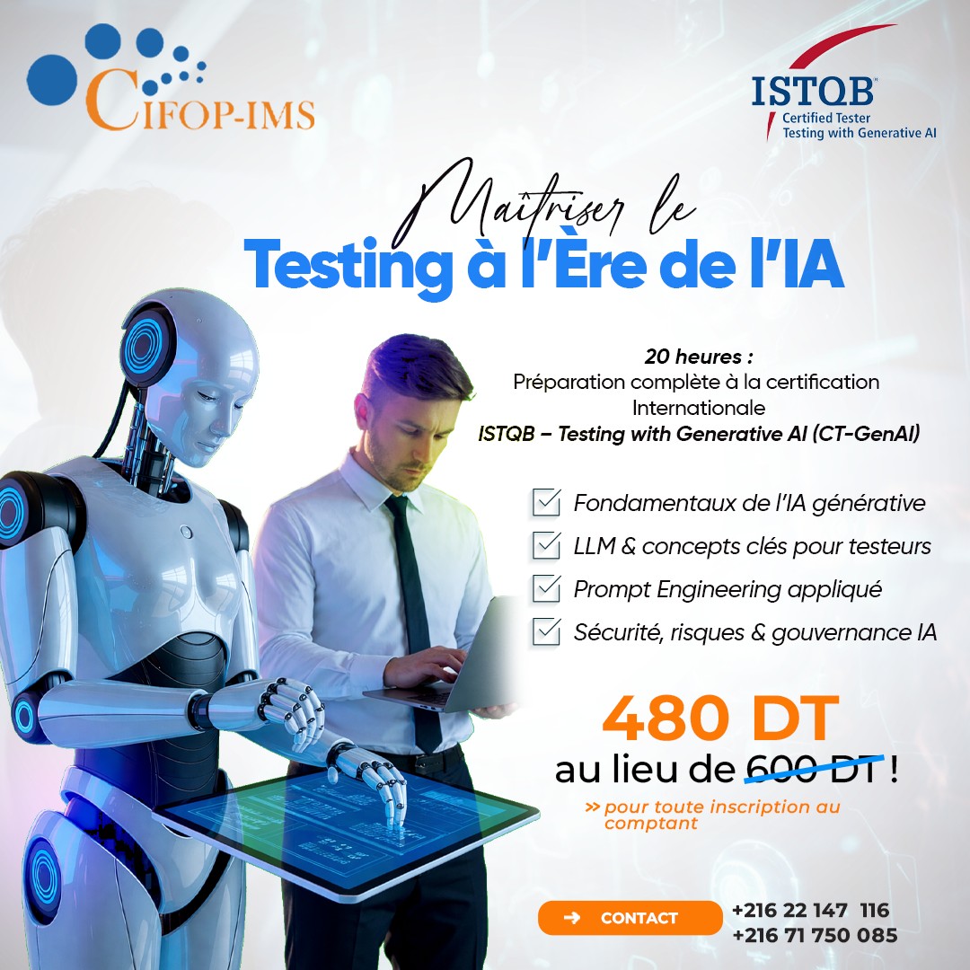 El Menzah&nbsp;El Menzah 1&nbsp;En groupe&nbsp;Autre&nbsp;Formation istqb gen ia