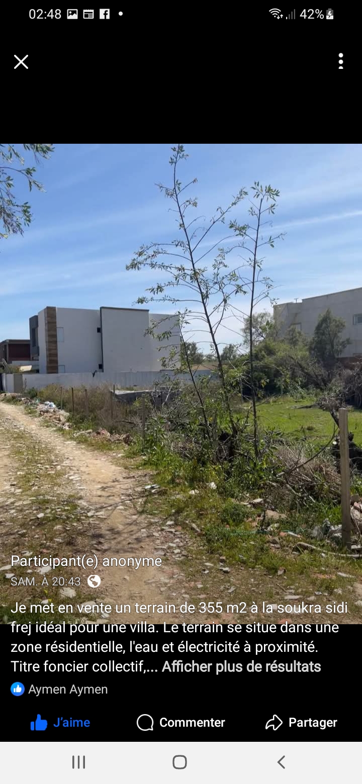 La Soukra&nbsp;Sidi Frej&nbsp;Terrain&nbsp;Terrain nu&nbsp;Un terrain 355m � soukra sidi frej