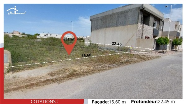 Soliman&nbsp;Cite Hotel Des Andalous&nbsp;Terrain&nbsp;Terrain nu&nbsp;Terrain de 351 m2 � 540tnd le m2