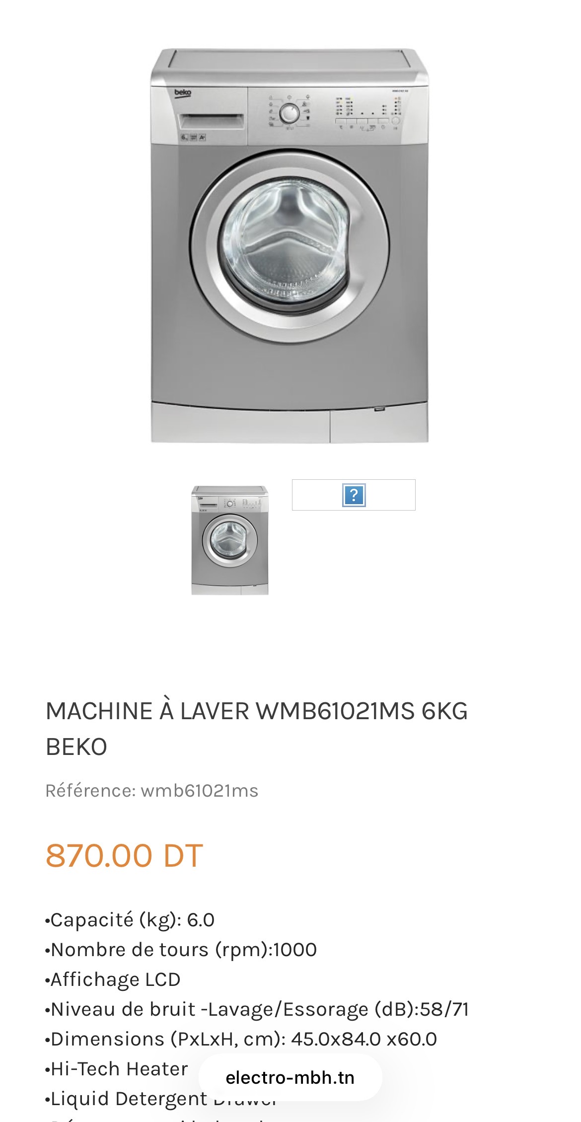 Carthage&nbsp;Cartage Byrsa&nbsp;Lave-linge&nbsp;Autre&nbsp;Lave linge beko 6kg bonne affaire