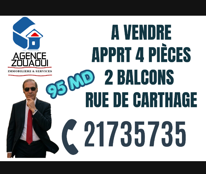 Bab Bhar&nbsp;Bab Bhar&nbsp;Vente&nbsp;Appart. 4 pi�ces&nbsp;Apprt 4 p 2 balcons centre ville 95 md