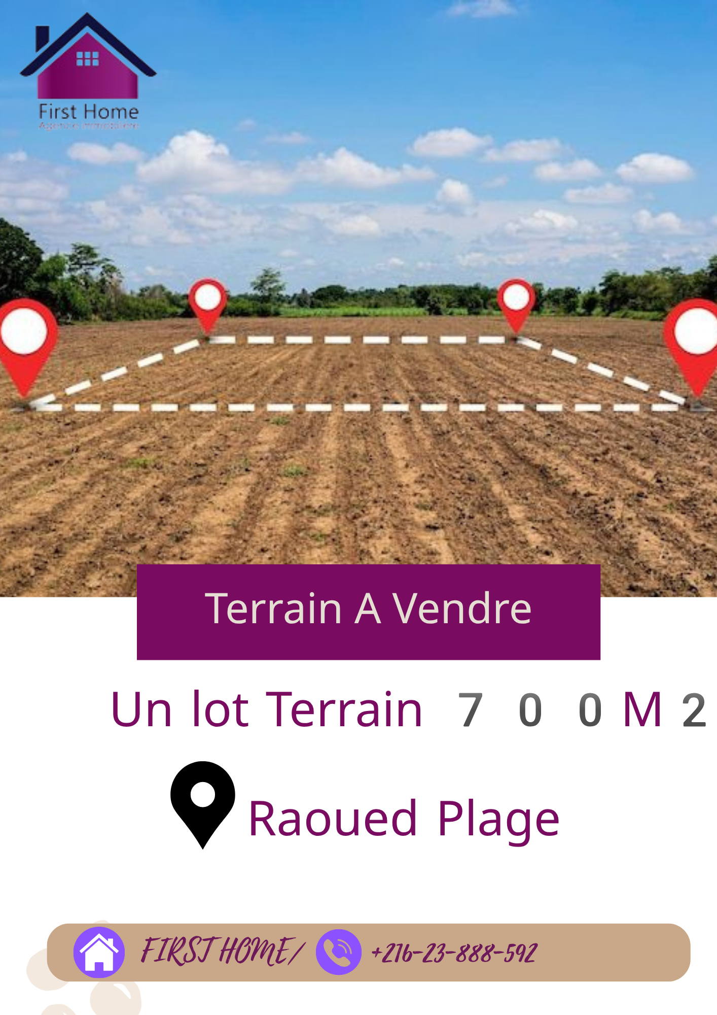 Raoued&nbsp;Raoued&nbsp;Terrain&nbsp;Terrain nu&nbsp;Un terrain raoued plage