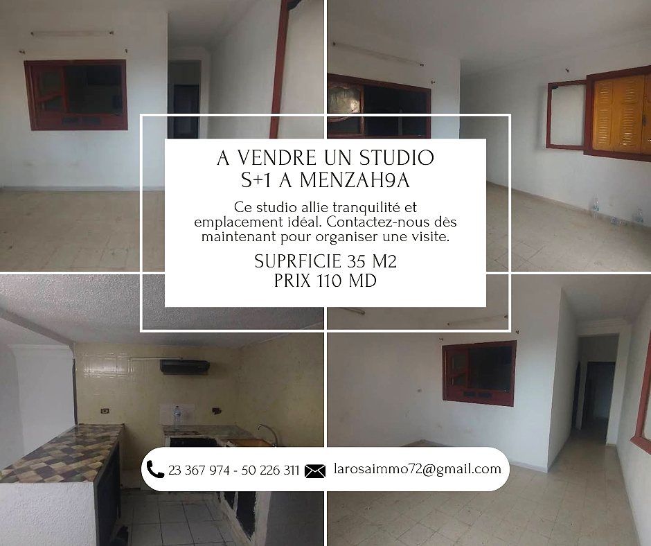 El Menzah&nbsp;El Manar 1&nbsp;Vente&nbsp;Appart. 2 pi�ces&nbsp;Un studio s1 � menzah9
