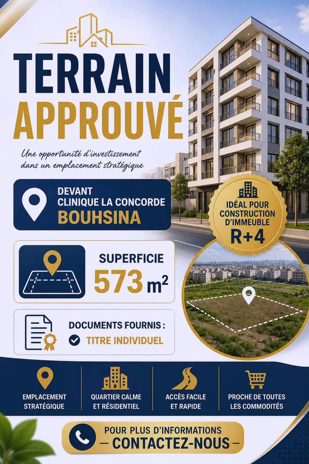 Sousse Ville&nbsp;Cite Jaouhara&nbsp;Terrain&nbsp;Terrain nu&nbsp;Terrain approuv� 573m devant clinique la concorde