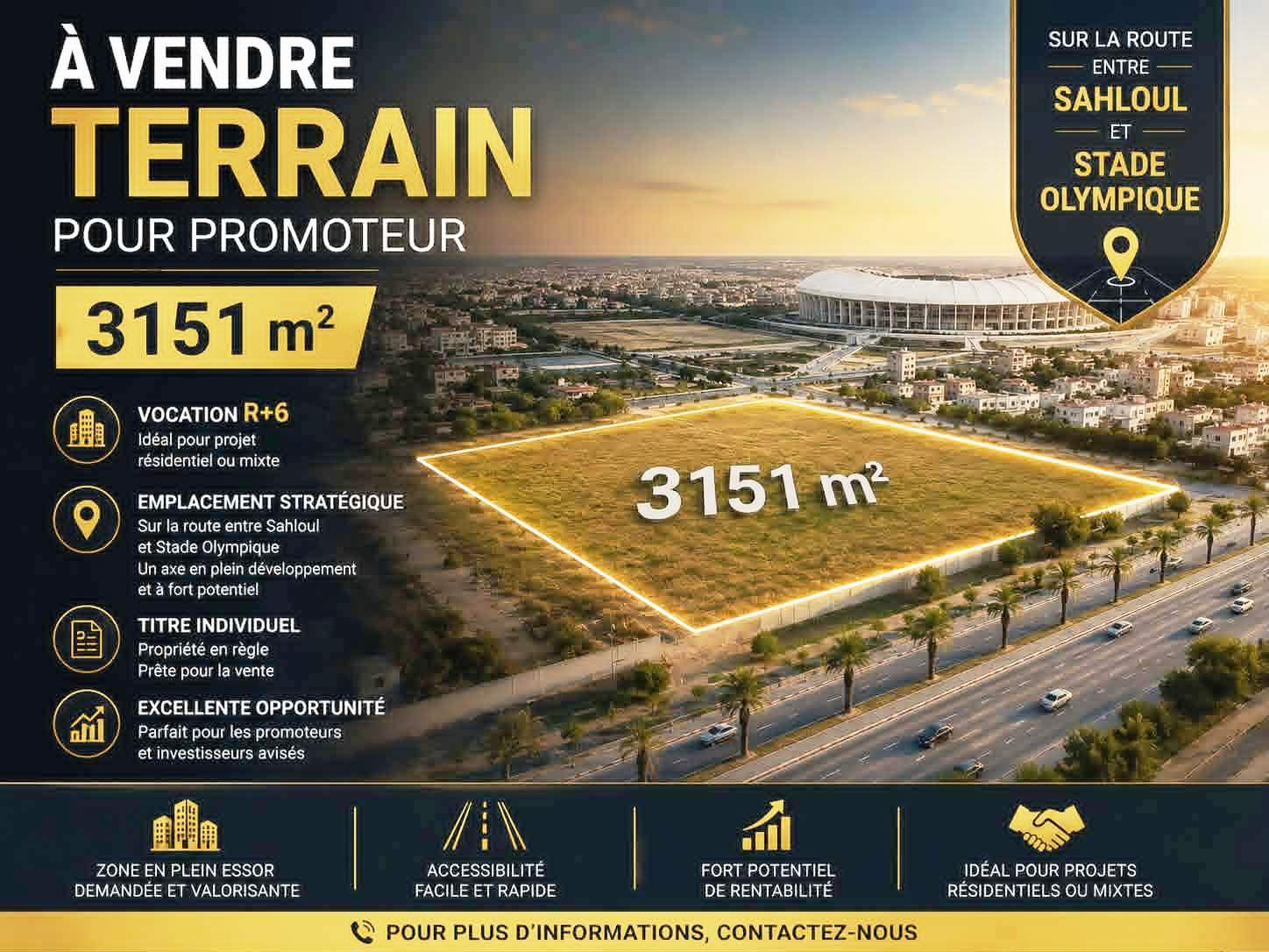 Sousse Ville&nbsp;Cite Jaouhara&nbsp;Terrain&nbsp;Terrain nu&nbsp;Terrain 3151m entre sahloul et stade olympique