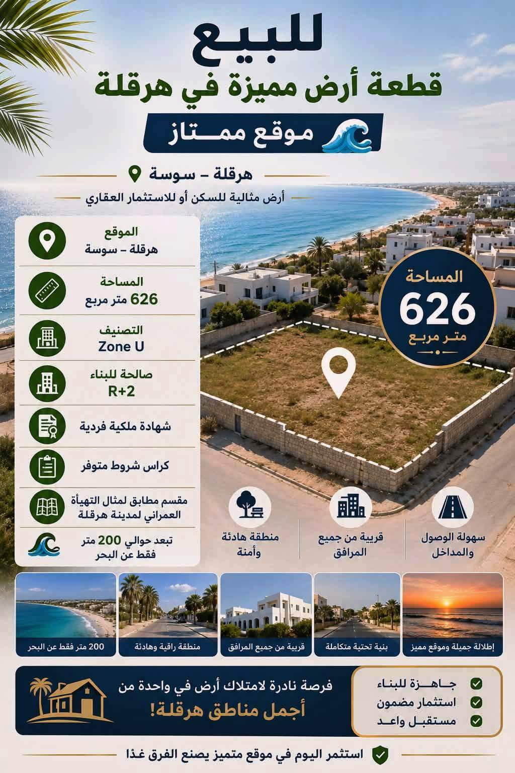 Hergla&nbsp;Hergla&nbsp;Terrain&nbsp;Terrain nu&nbsp;Terrain approuv� 626m � 200m de la plage hergla