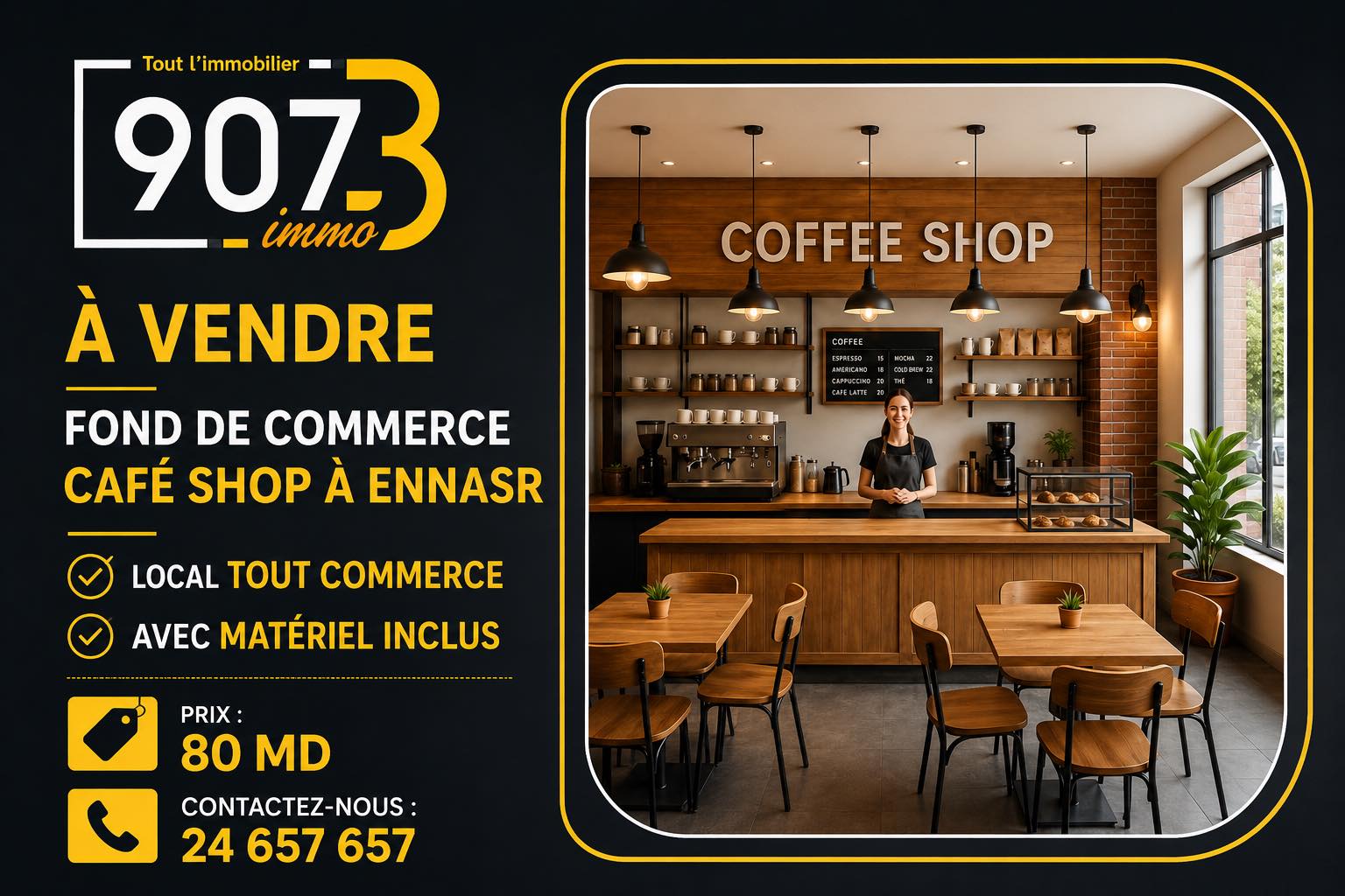 Ariana Ville&nbsp;Cite Ennasr 2&nbsp;Vente&nbsp;Autre&nbsp;Fonds de commerce coffee shop � ennasr 2