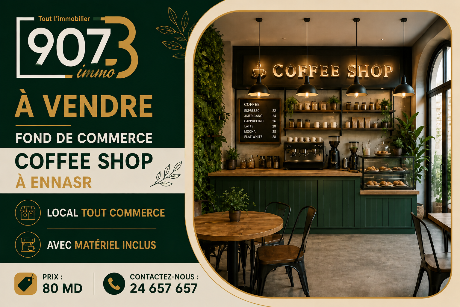 Ariana Ville&nbsp;Cite Ennasr 2&nbsp;Vente&nbsp;Autre&nbsp;Fonds de commerce coffee shop � ennasr 2