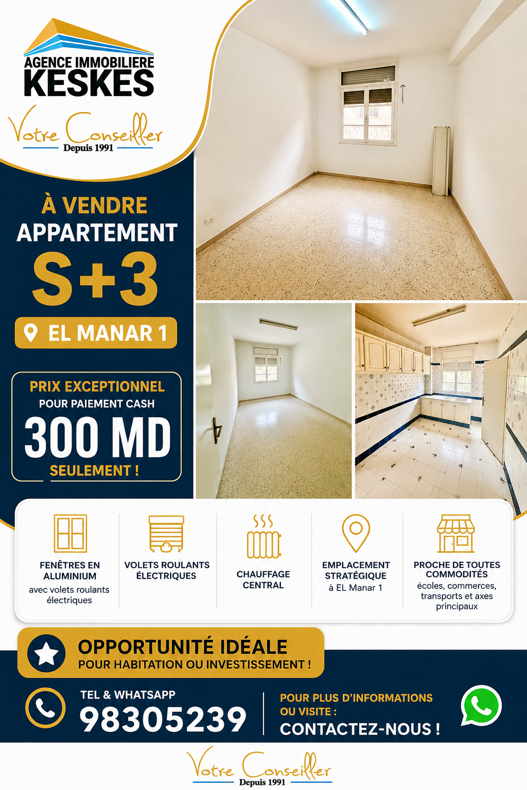 El Menzah&nbsp;El Manar 1&nbsp;Vente&nbsp;Appart. 5 pi�ces+&nbsp;El manar 1 app