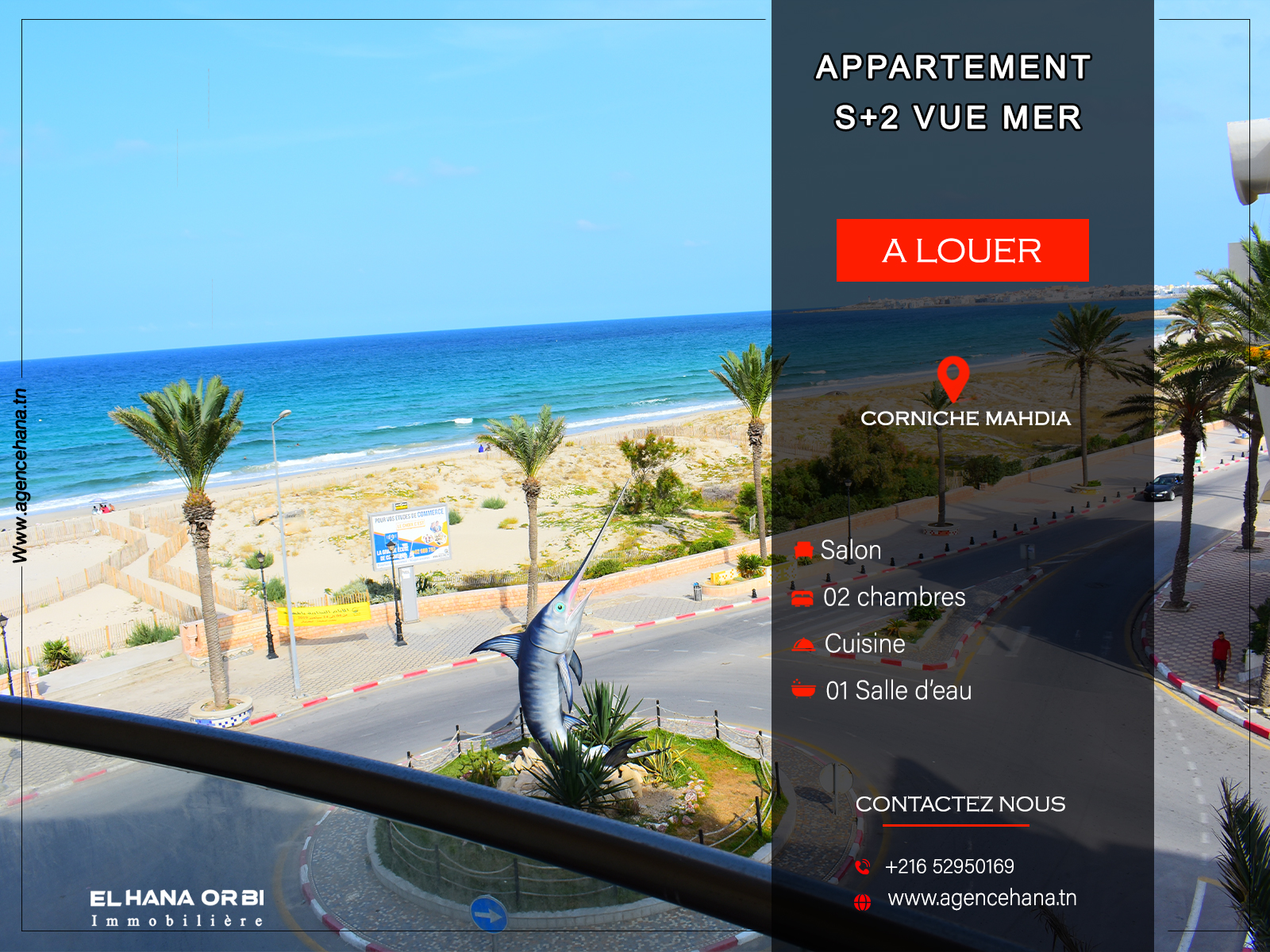 Mahdia&nbsp;Mahdia&nbsp;Location vacances&nbsp;Appart. 2 pi�ces&nbsp;Un bien s2  vue mer  corniche mahdia