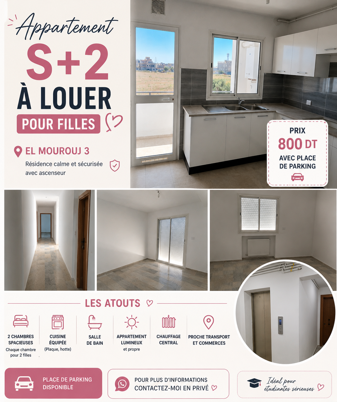 El Mourouj&nbsp;Bir El Kassaa&nbsp;Location&nbsp;Appart. 2 pi�ces&nbsp;Al appartement s2 � mourouj 3 pour fille