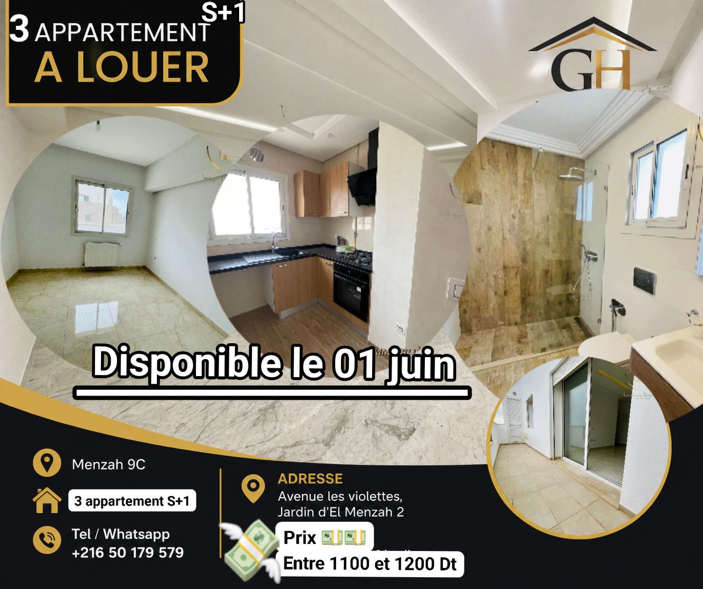 El Menzah&nbsp;El Menzah 9&nbsp;Location&nbsp;Appart. 2 pi�ces&nbsp;3 appartements s1  menzah 9c