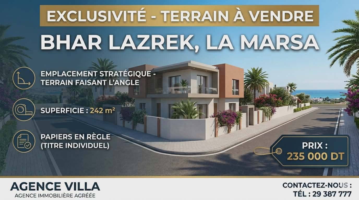 La Marsa&nbsp;Cite Bhar Lazreg&nbsp;Terrain&nbsp;Terrain nu&nbsp;Terrain 242m a bhar lazrak