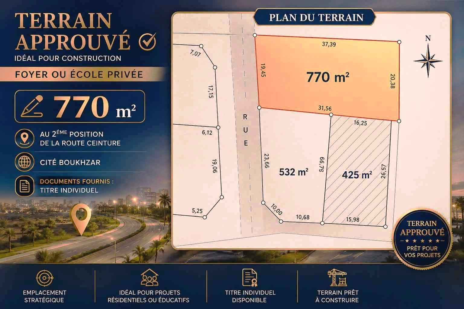 Sousse Ville&nbsp;Cite Boukhzar&nbsp;Terrain&nbsp;Terrain nu&nbsp;Offre d'investisement terrain 770m � cit� boukhzar