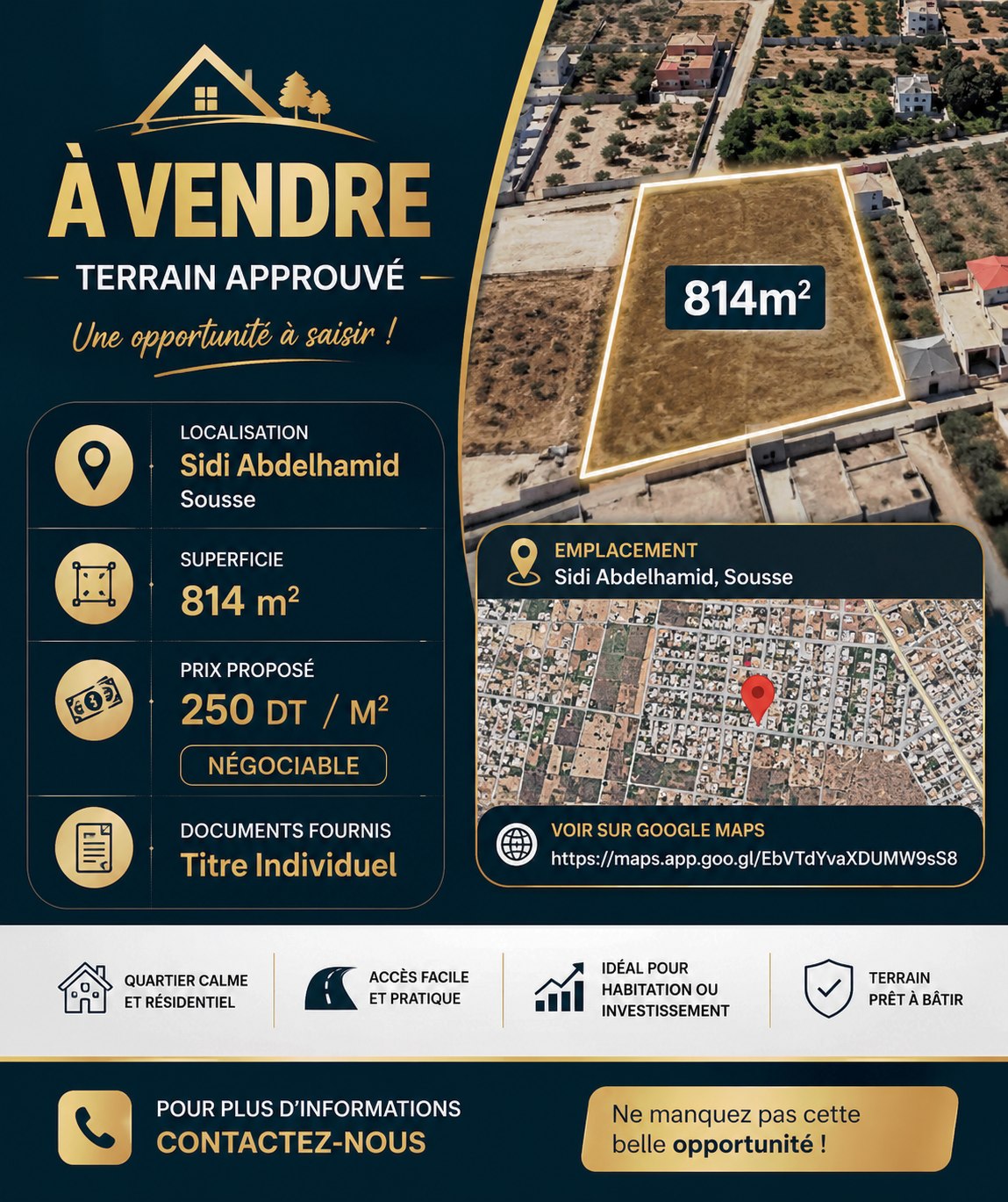Sousse Jaouhara&nbsp;Cite Sidi Abdelhamid&nbsp;Terrain&nbsp;Terrain nu&nbsp;Terrain approuv� 814m � sidi abedlahmid sousse