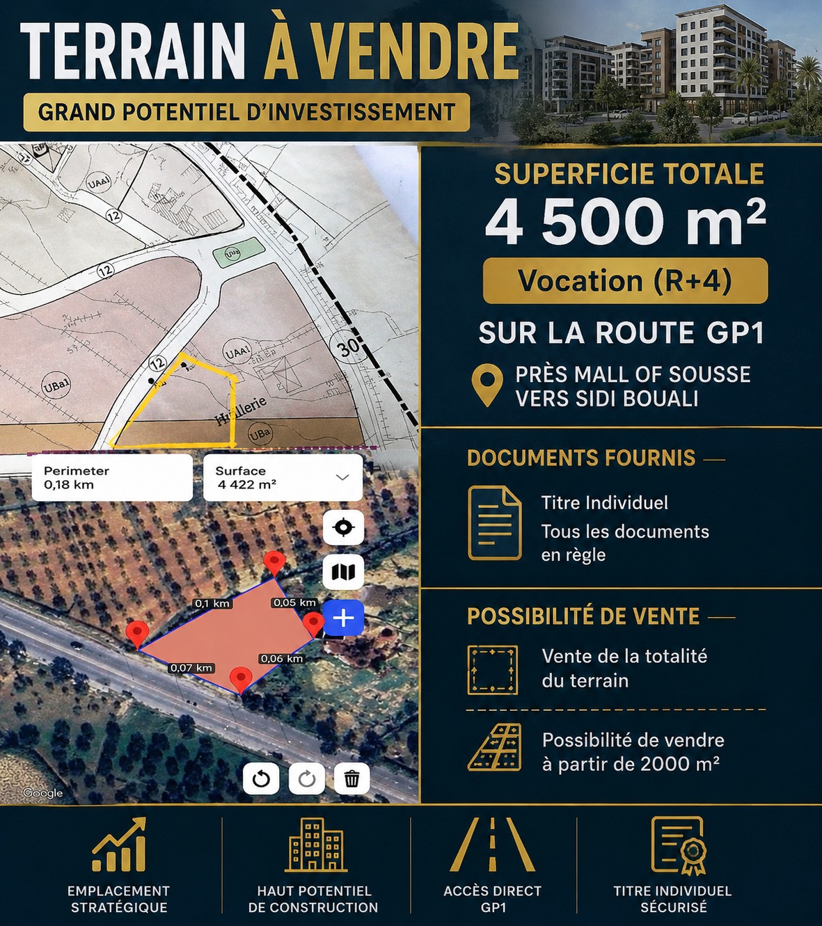 Sidi Bou Ali&nbsp;Sidi Bou Ali&nbsp;Terrain&nbsp;Terrain nu&nbsp;Lot 4500m pr�s mall of sousse vers sidi bouali