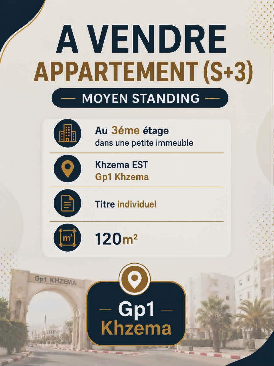 Sousse Jaouhara&nbsp;Sousse Khezama&nbsp;Vente&nbsp;Appart. 4 pi�ces&nbsp;Ne rater pas appartement s3 moyen standing khzema