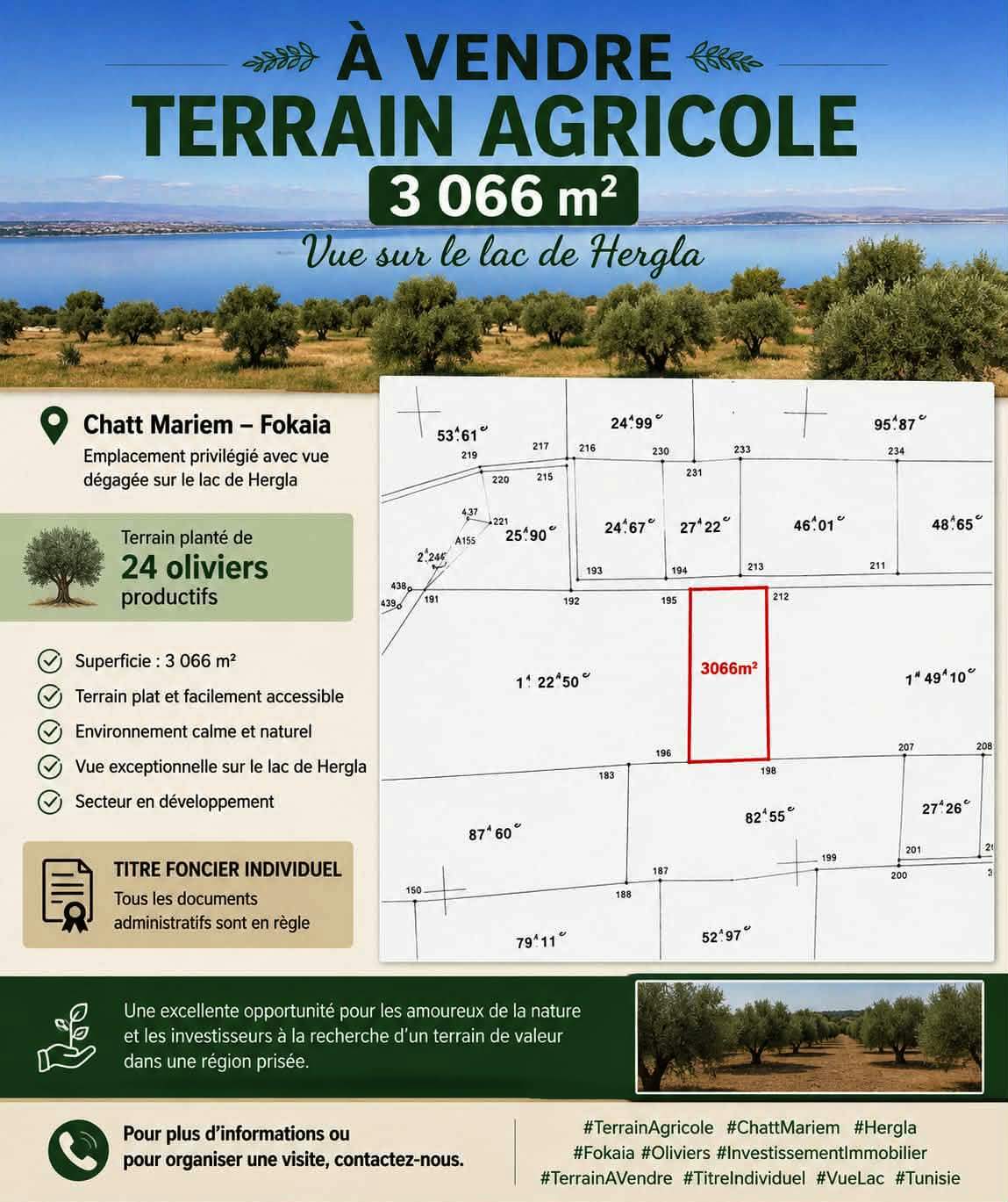 Akouda&nbsp;Chatt Meriem&nbsp;Terrain&nbsp;Terrain agricole&nbsp;Offre � ne pas rater terrain 3066m � fokaia