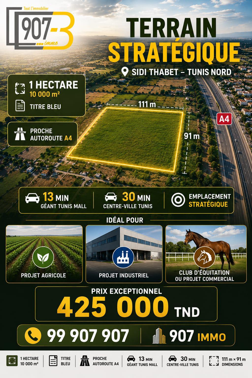 Sidi Thabet&nbsp;Sidi Thabet&nbsp;Terrain&nbsp;Terrain nu&nbsp;Terrain investissement 10 000 m2 � sidi thabet