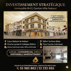 Nabeul&nbsp;Nabeul&nbsp;Vente&nbsp;Autre&nbsp;Immeuble r2 commercial  centre ville ref1453a