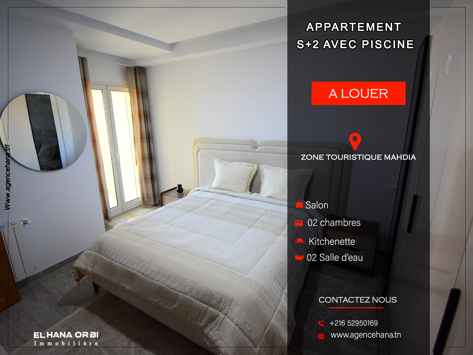 Mahdia&nbsp;Mahdia&nbsp;Location vacances&nbsp;Appart. 2 pi�ces&nbsp;S2 avec piscine rz ichbilia