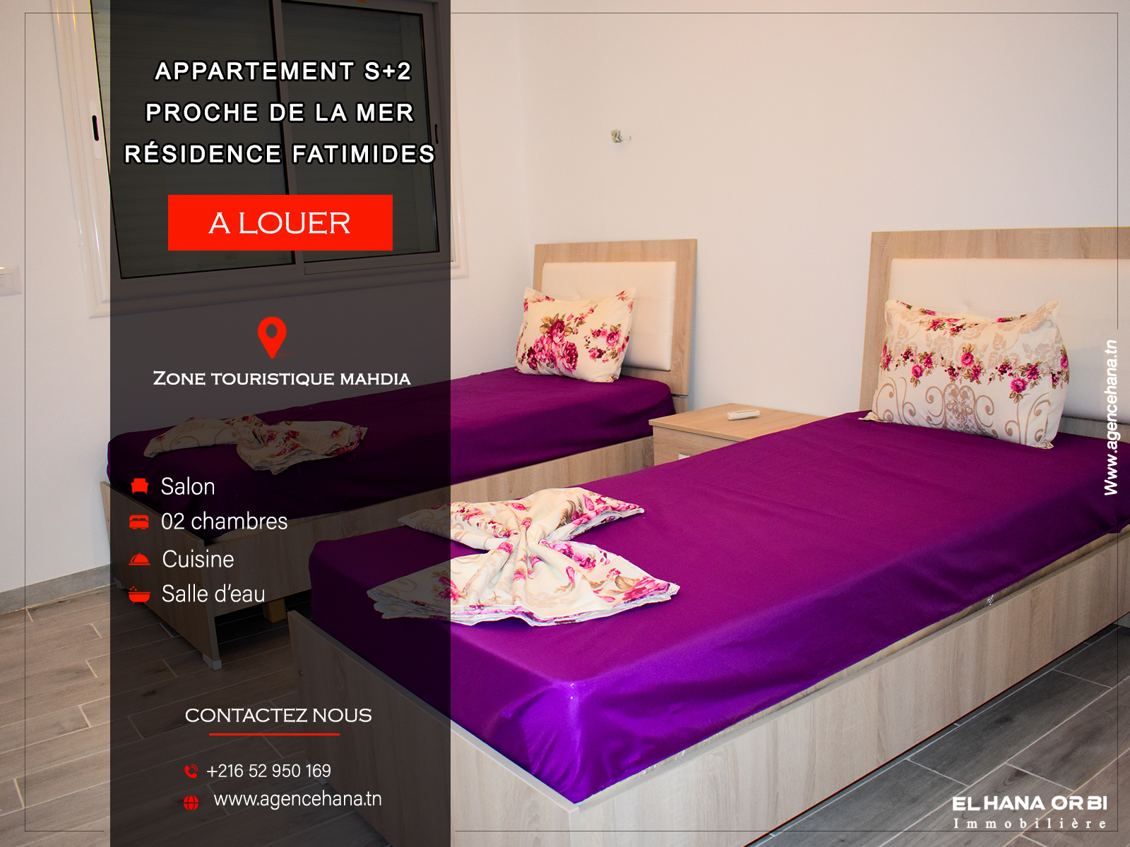 Mahdia&nbsp;Mahdia&nbsp;Location vacances&nbsp;Appart. 2 pi�ces&nbsp;S2 pour vacances rz fatimides