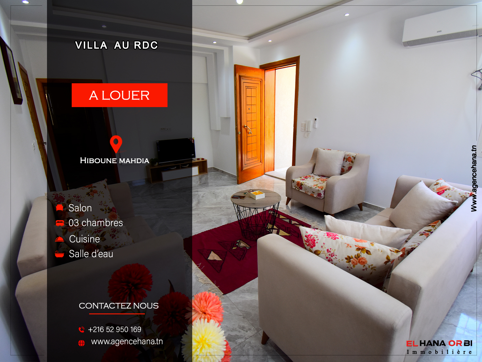 Mahdia&nbsp;Mahdia&nbsp;Location vacances&nbsp;Appart. 2 pi�ces&nbsp;Villa au rdc pour vacances