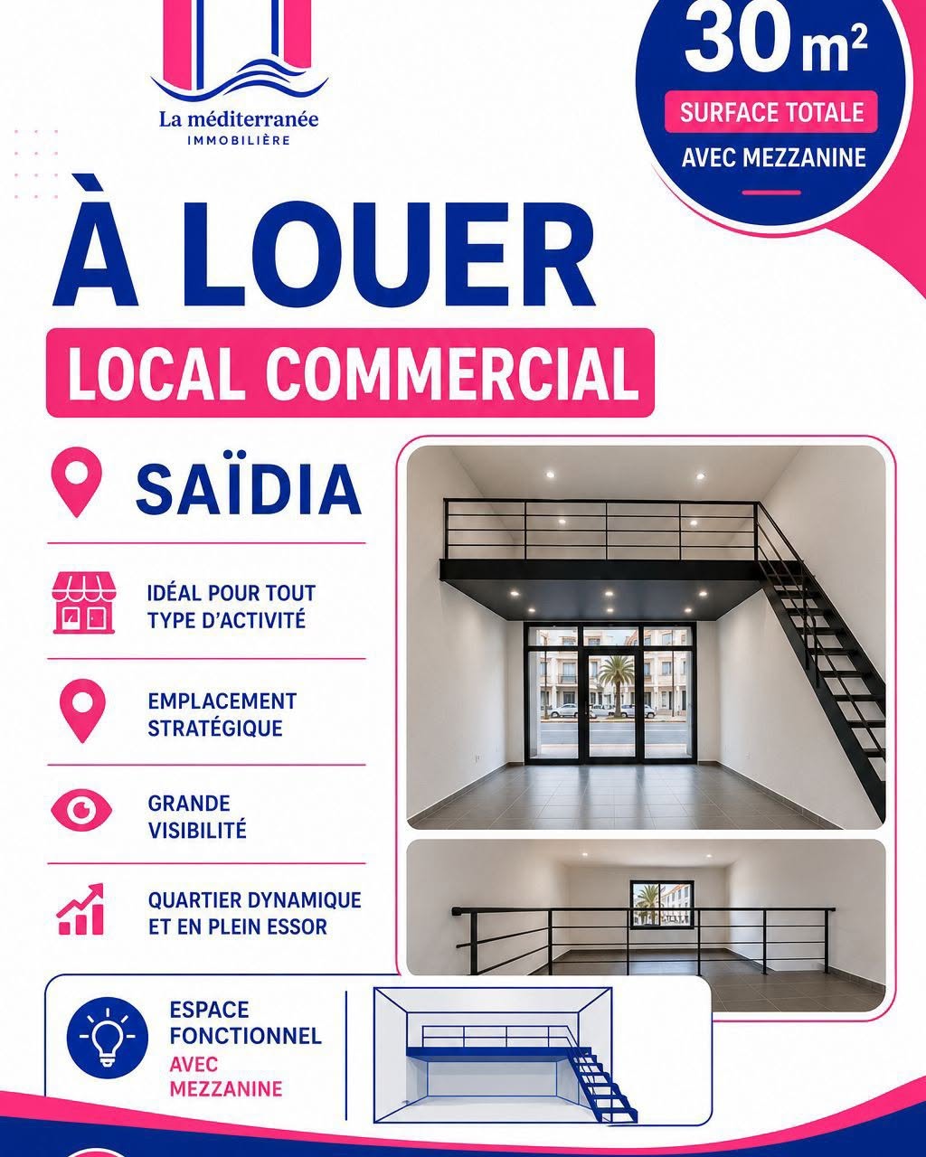 Le Bardo&nbsp;Le Bardo&nbsp;Location&nbsp;Surfaces&nbsp;Un local commercial ou bureautique