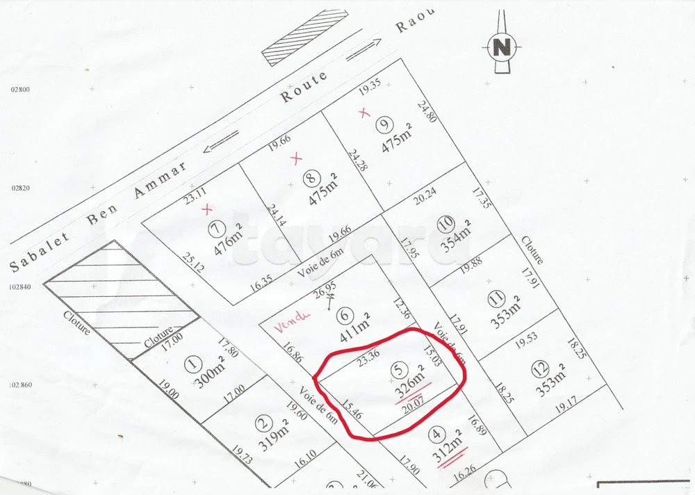 Raoued&nbsp;Borj Touil&nbsp;Vente&nbsp;Surfaces&nbsp;Terrain 326 m � raoued borj touil