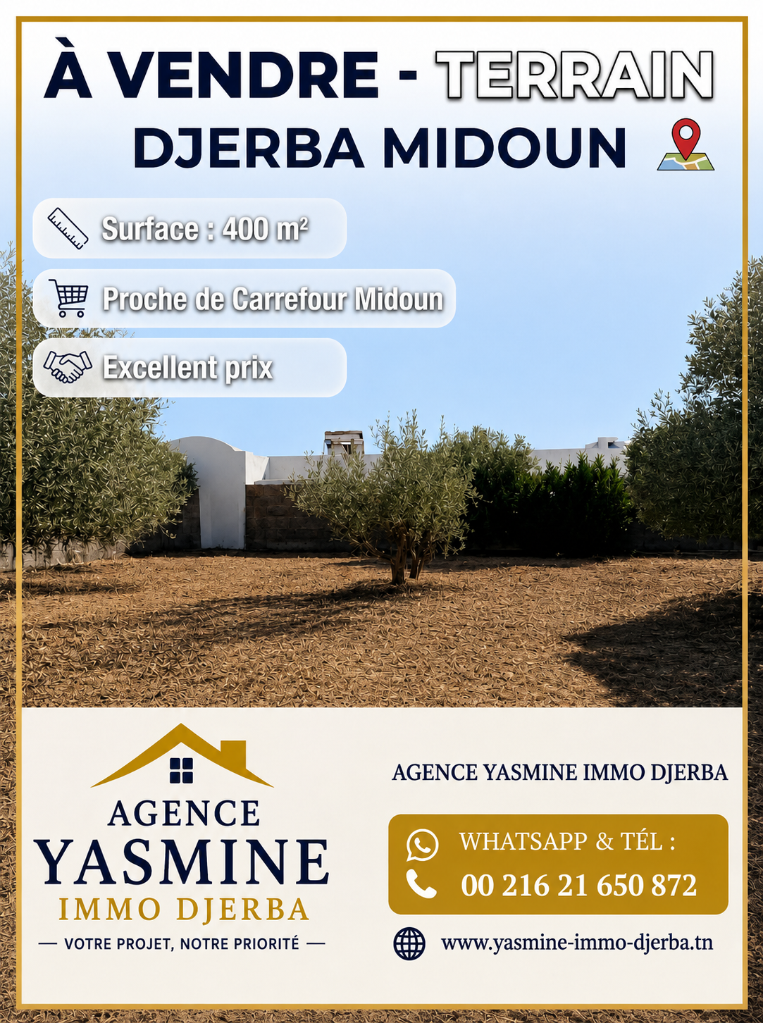 Djerba - Midoun&nbsp;Midoun&nbsp;Terrain&nbsp;Terrain nu&nbsp;Terrain derri�re carrefour