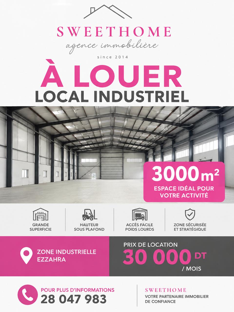 Ezzahra&nbsp;Cite Industrielle&nbsp;Bureaux & Commerces&nbsp;Surfaces&nbsp;Local industriel en 3000m2 � ezzahra