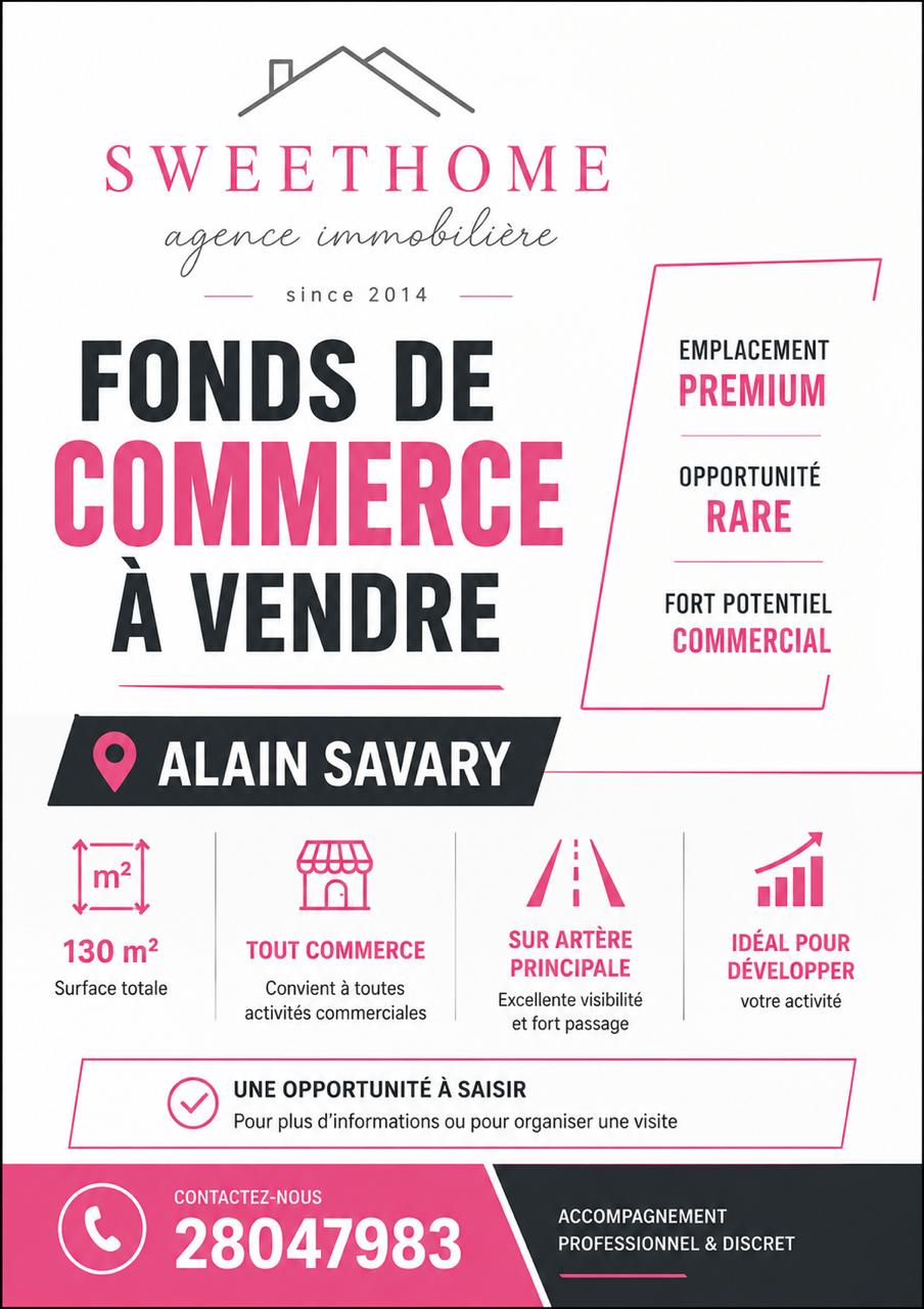 Cite El Khadra&nbsp;Cite Jardins&nbsp;Bureaux & Commerces&nbsp;Fond de Commerce&nbsp;Fonds de commerce tout commerce � alain savary