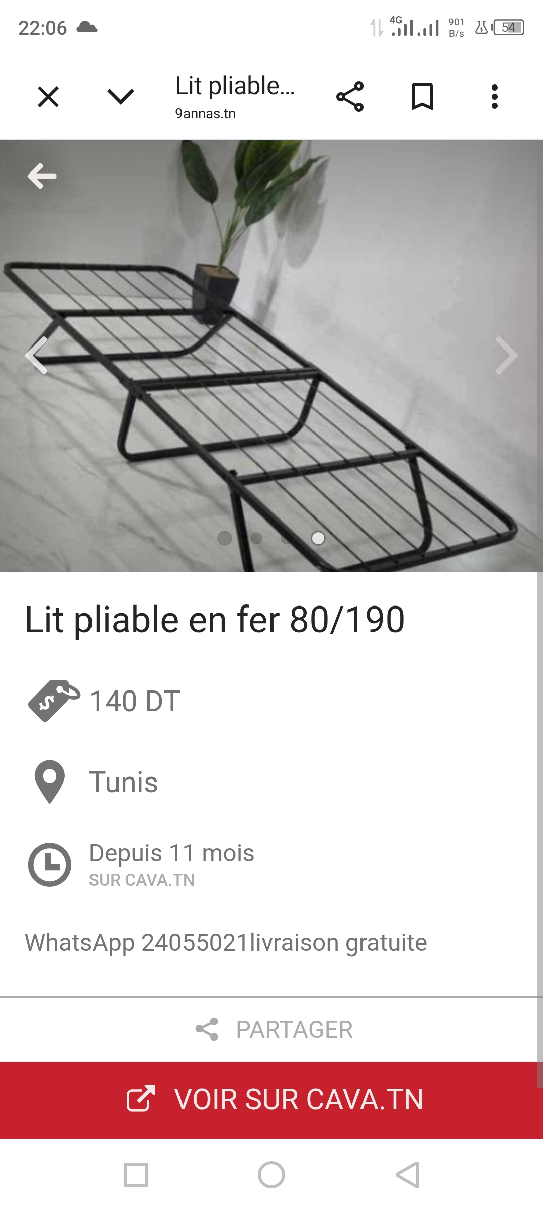 Ariana Ville&nbsp;Cite Ennouzha&nbsp;Chambres � coucher&nbsp;Lits&nbsp;Lit une place pliable en fer