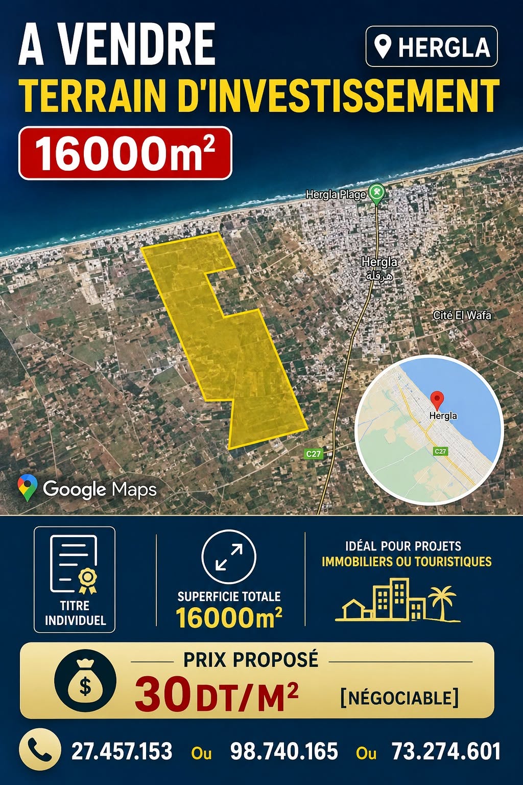 Hergla&nbsp;Hergla&nbsp;Terrain&nbsp;Terrain agricole&nbsp;Terrain d'investissement 16000m � hergla