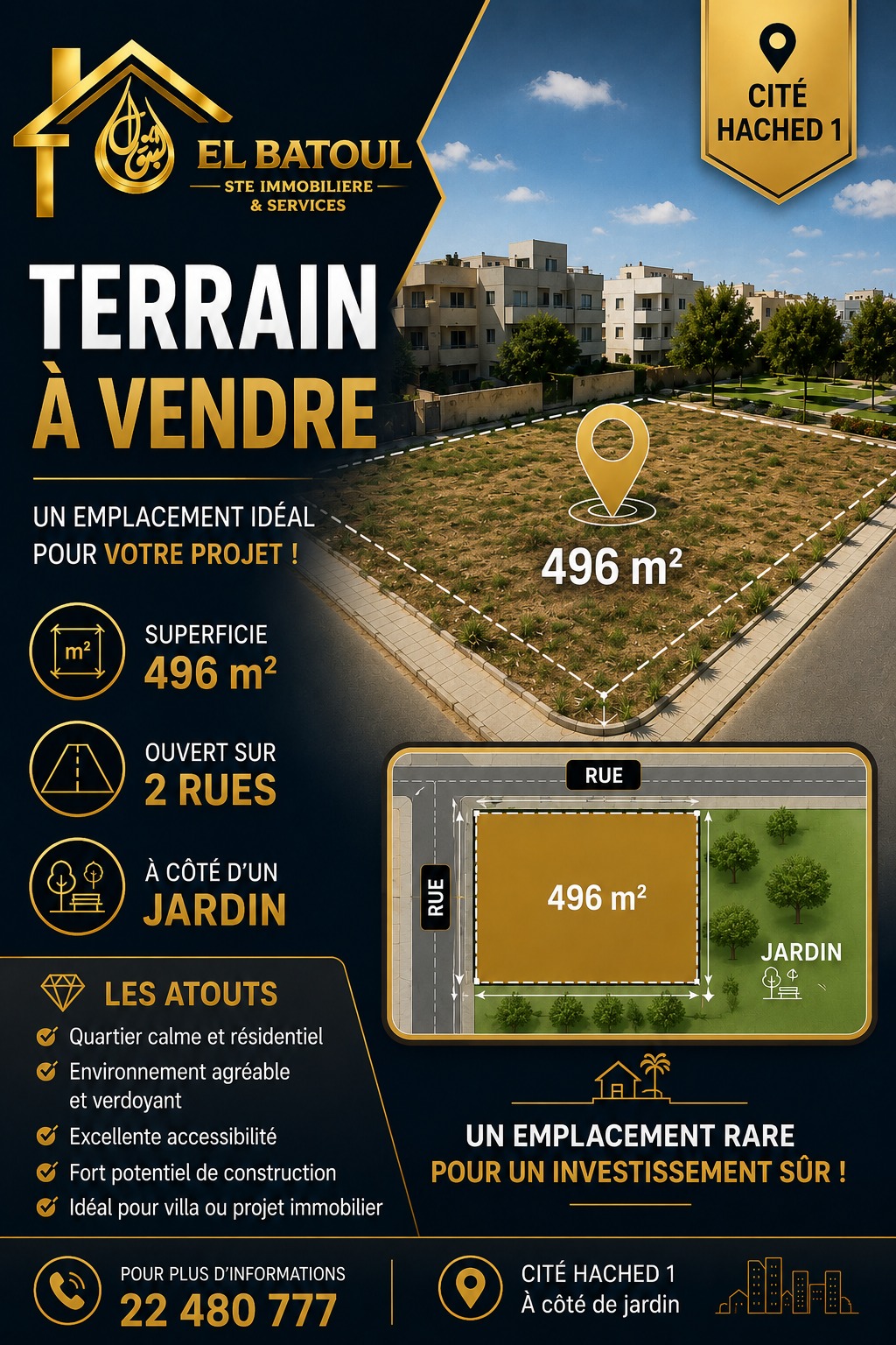 Gabes Sud&nbsp;Cite Hached 1&nbsp;Terrain&nbsp;Terrain nu&nbsp;Un terrain d'exception � cit� hached 1