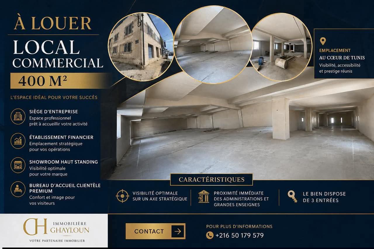 Bab Bhar&nbsp;Bab Bhar&nbsp;Bureaux & Commerces&nbsp;Surfaces&nbsp;Local tt commerce 400 rdc 400 l'�tage centre ville