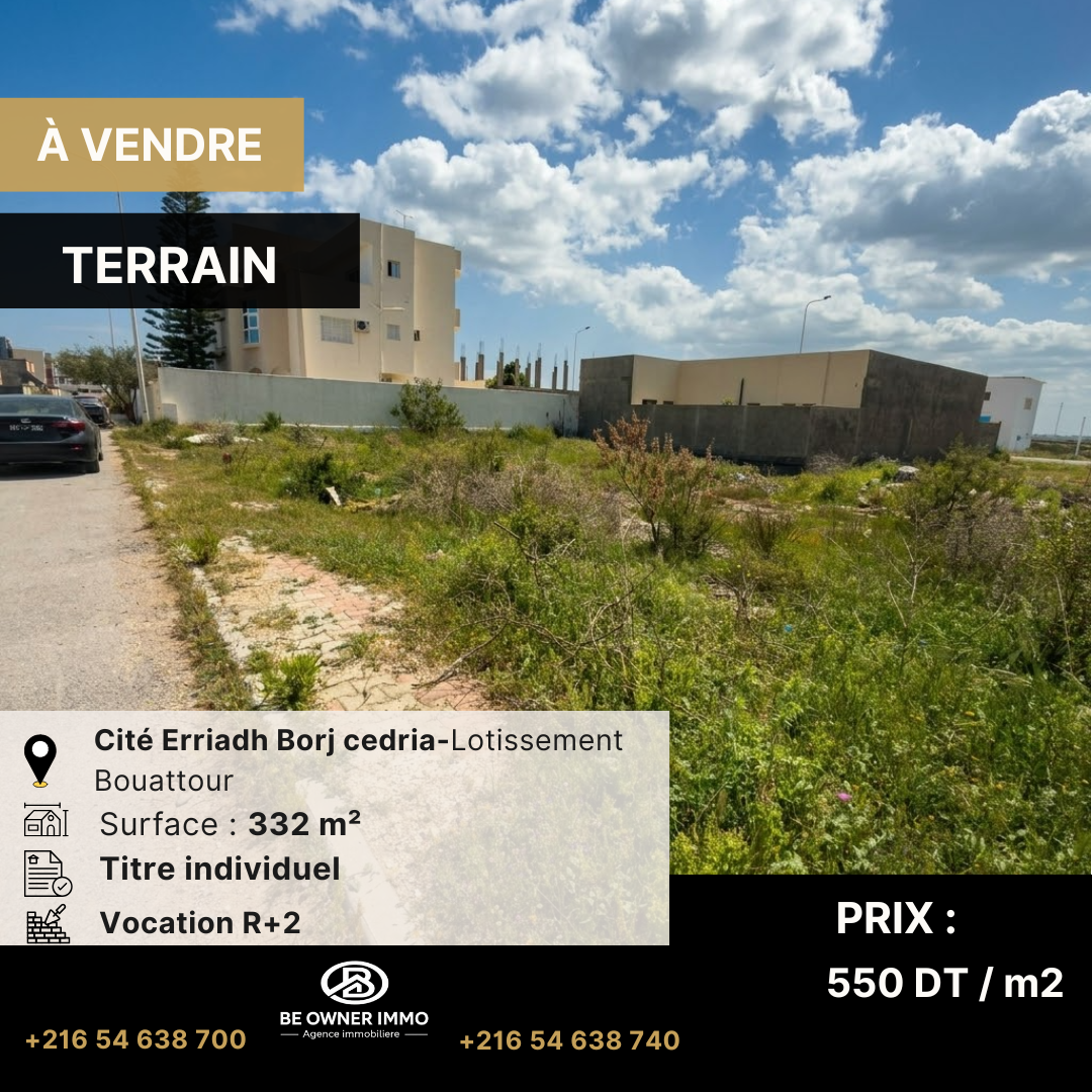 Hammam Chatt&nbsp;Borj Cedria&nbsp;Vente&nbsp;Autre&nbsp;Terrain de 332 m2 av